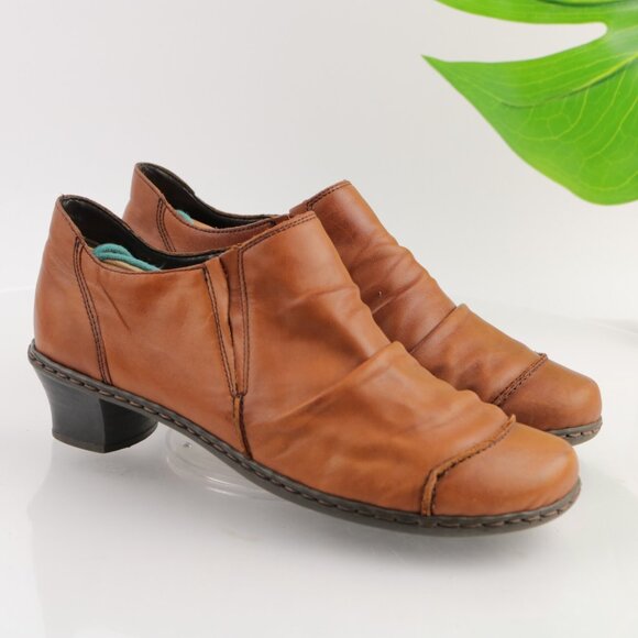 Reiker Women Louise Boot Size 37 6 Tan Brown Leather Comfy Low Block Heel Bootie - Picture 11 of 12